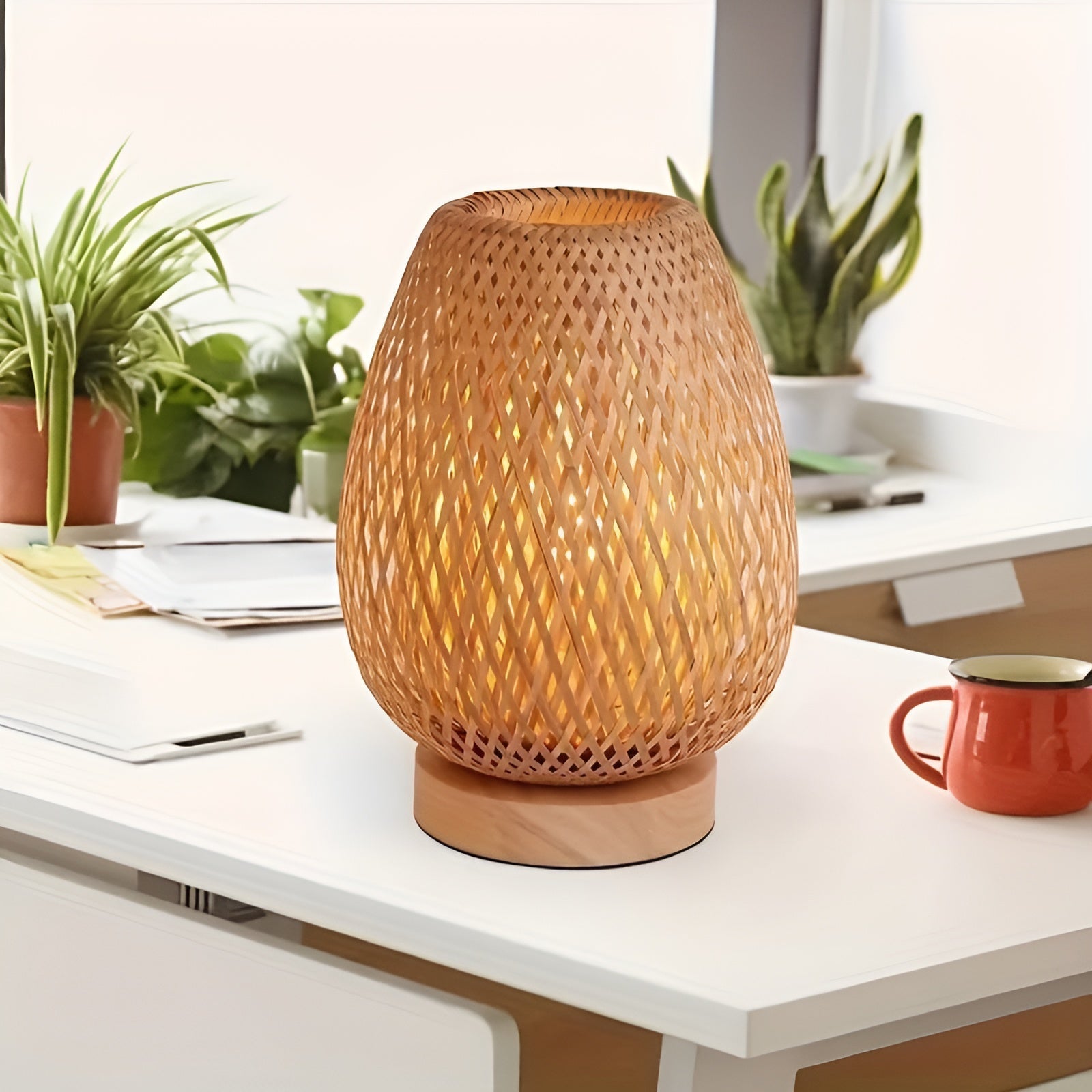 EcoGlow - Energiesparende USB-Bambus Tischlampe für Schlafzimmer & Wohnzimmer