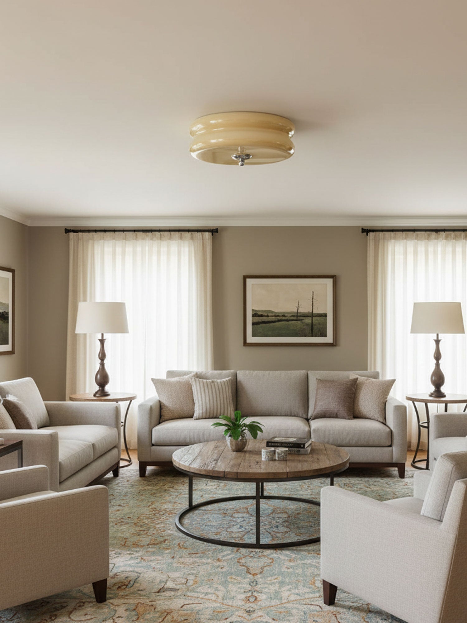 Vintage Deckenleuchte in Creme Rund