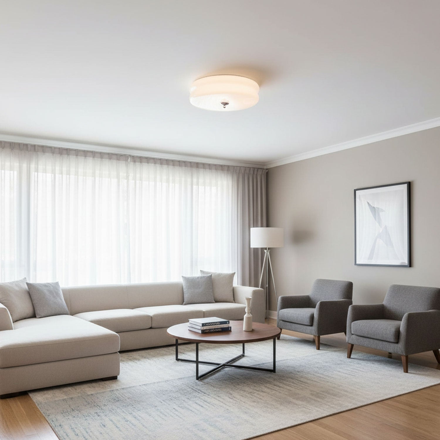 Vintage Deckenleuchte in Creme Rund