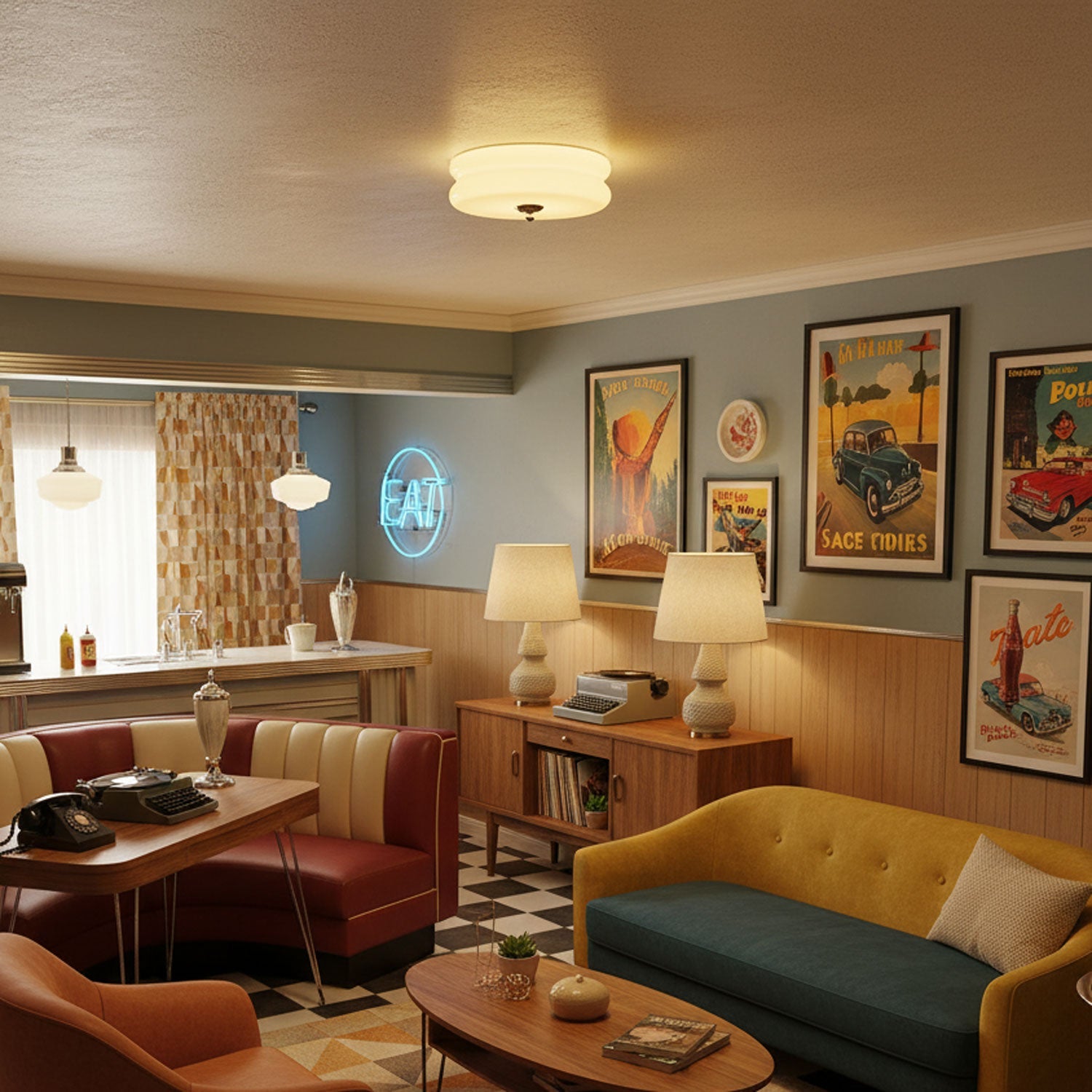 Vintage Deckenleuchte in Creme Rund