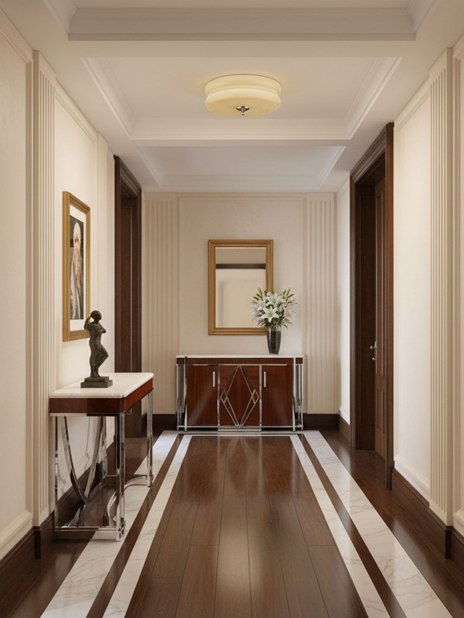 Vintage Deckenleuchte in Creme Rund