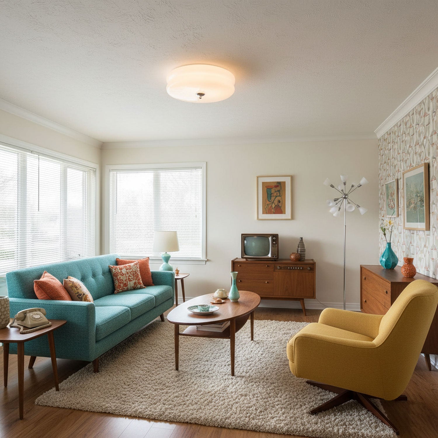 Vintage Deckenleuchte in Creme Rund