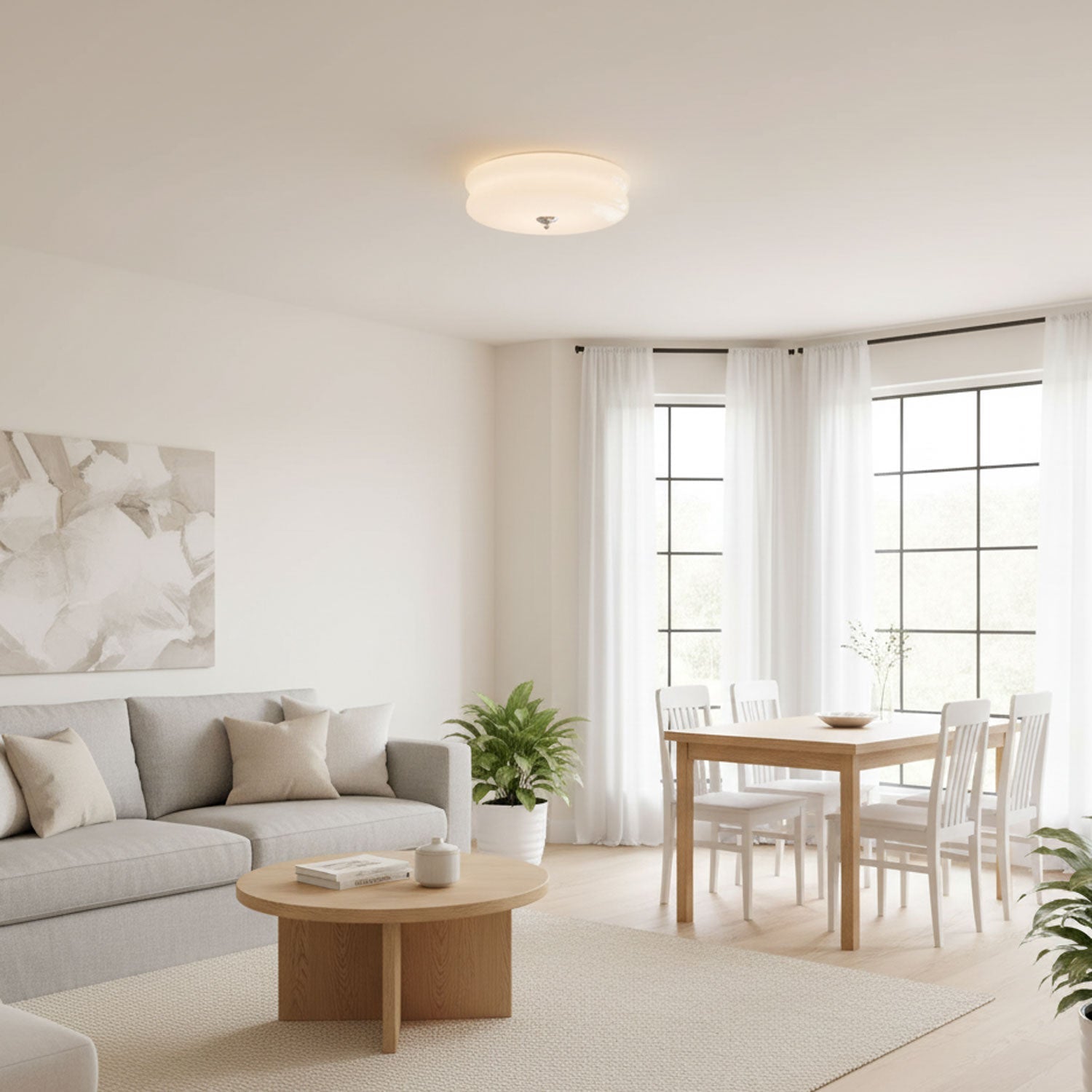 Vintage Deckenleuchte in Creme Rund