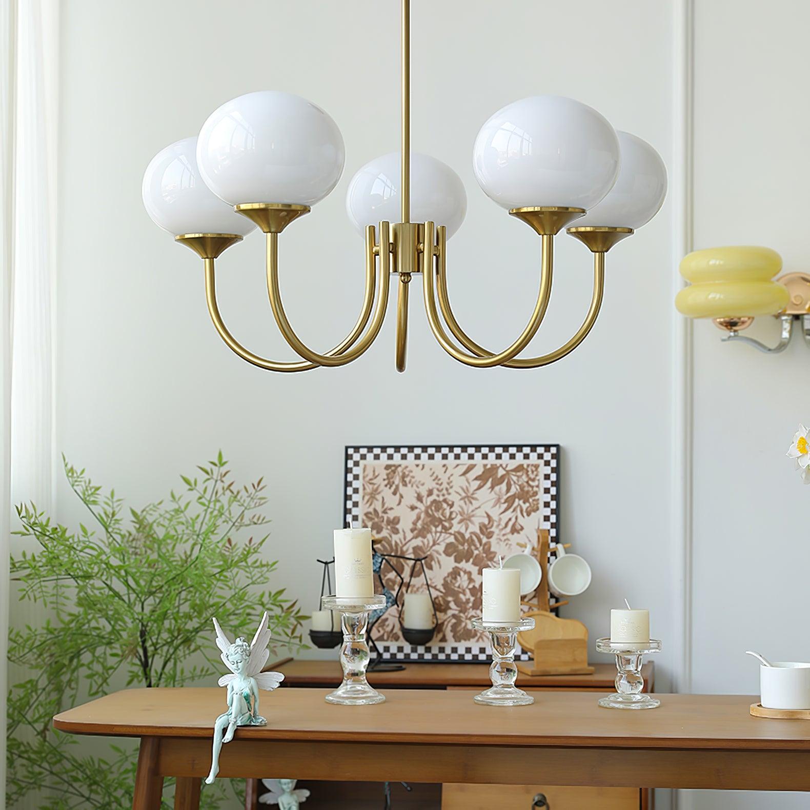 Variant image for Eleganter Gold Kronleuchter Modern mit Rosa Glasschirmen und LED Kompatibilität-9
