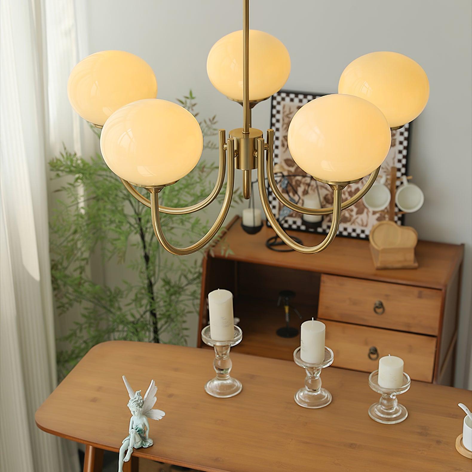 Variant image for Eleganter Gold Kronleuchter Modern mit Rosa Glasschirmen und LED Kompatibilität-8