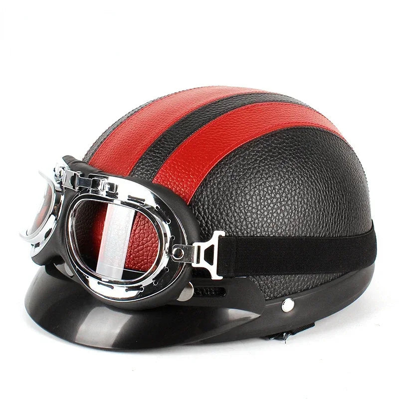 Unisex-Motorradhelm im Vintage-Stil mit Schutzbrille