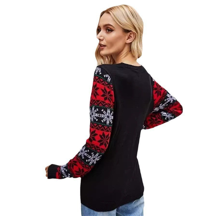 Gestrickt Weihnachtpullover Damen | Rentier und Schneeflocke