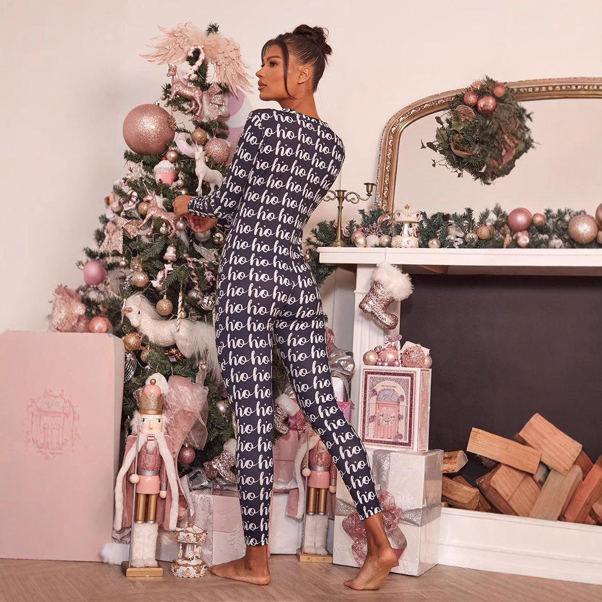 Gemütlich Weihnachtsjumpsuit Damen | V-Ausschnitt