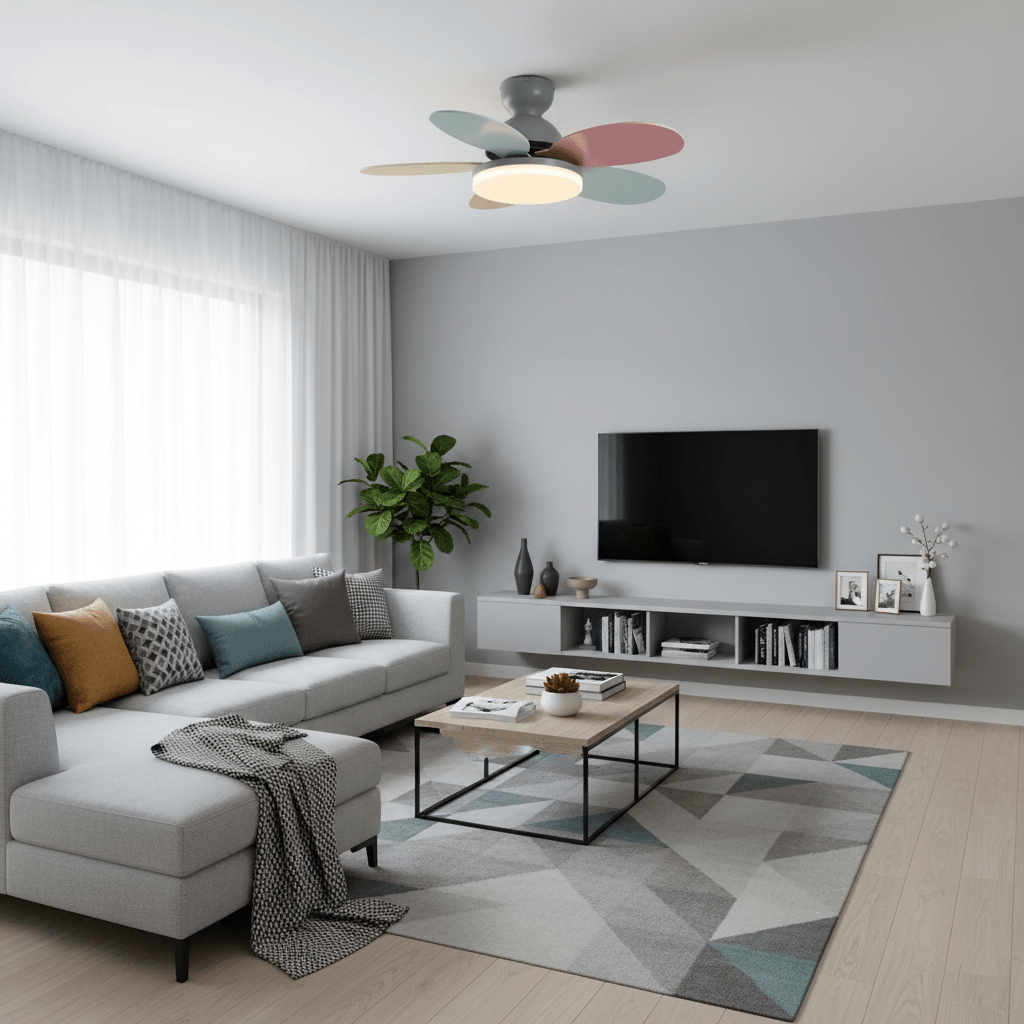 Bunter Deckenventilator im Blütenblatt-Stil mit Beleuchtung