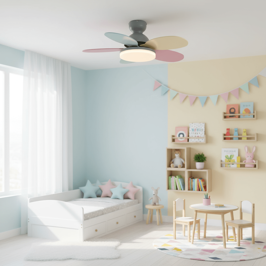 Bunter Deckenventilator im Blütenblatt-Stil mit Beleuchtung