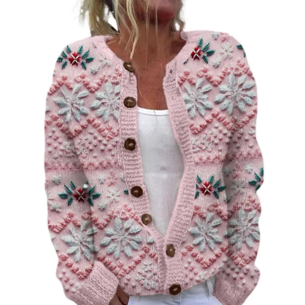 Knopfleiste Weihnachtstrickjacke Damen | Warme