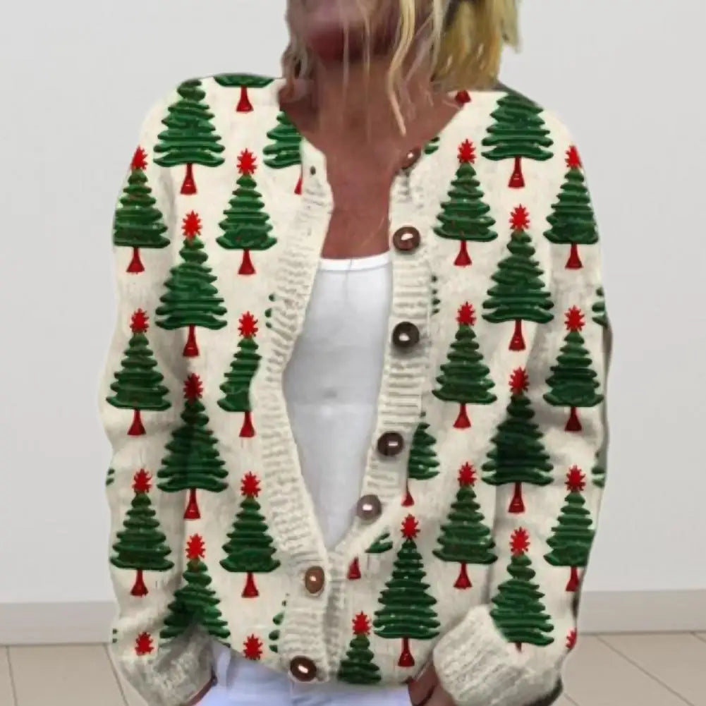 Knopfleiste Weihnachtstrickjacke Damen | Warme