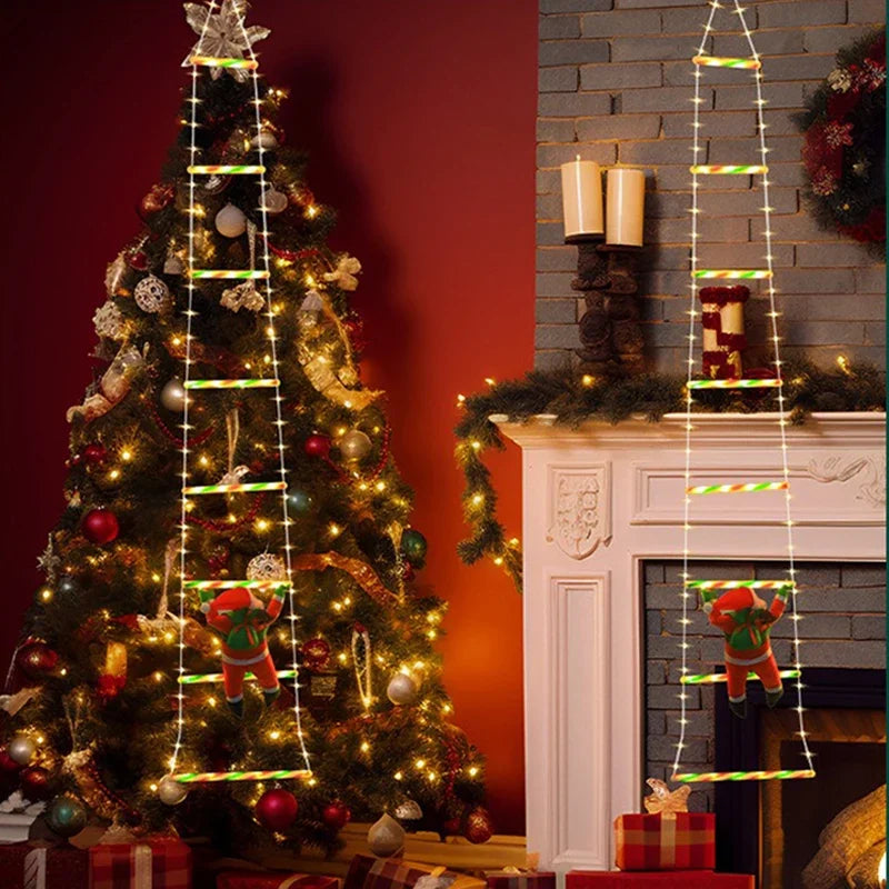 Weihnachtsmann klettert auf die Leiter LED-Weihnachtslichter