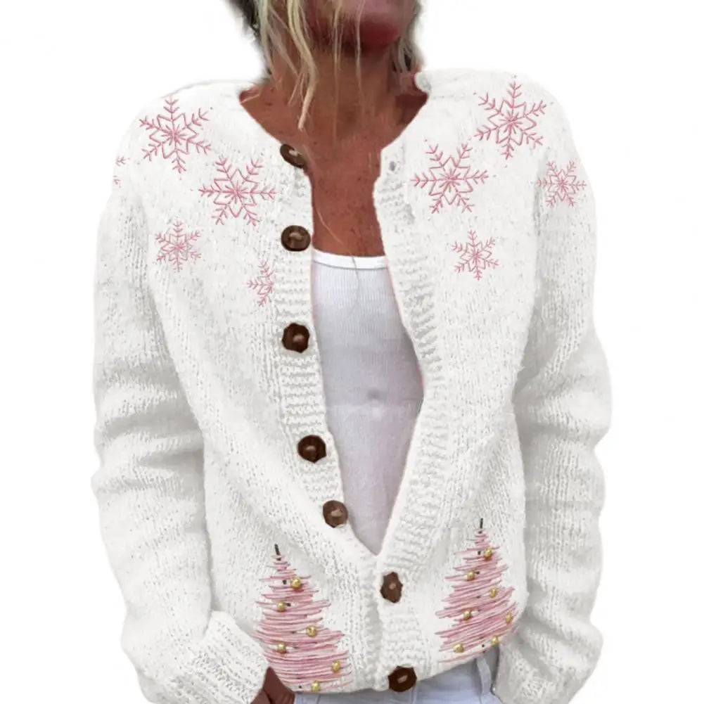 Knopfleiste Weihnachtstrickjacke Damen | Warme
