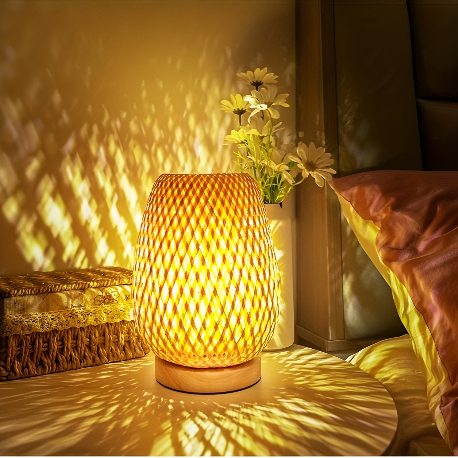 EcoGlow - Energiesparende USB-Bambus Tischlampe für Schlafzimmer & Wohnzimmer