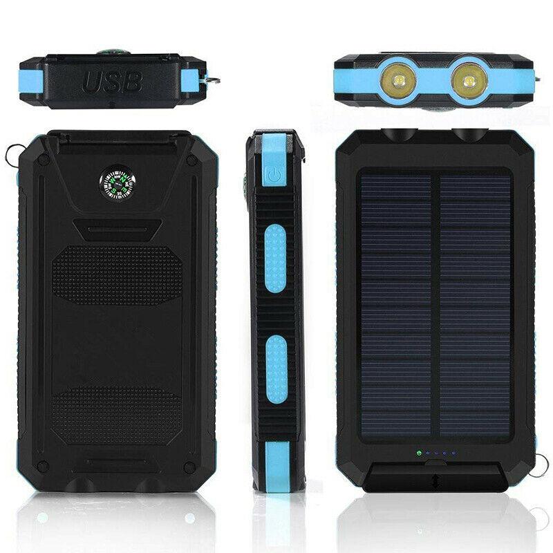 Solar-Powerbank mit Zwei USB-Anschlüssen und LED-Taschenlampe