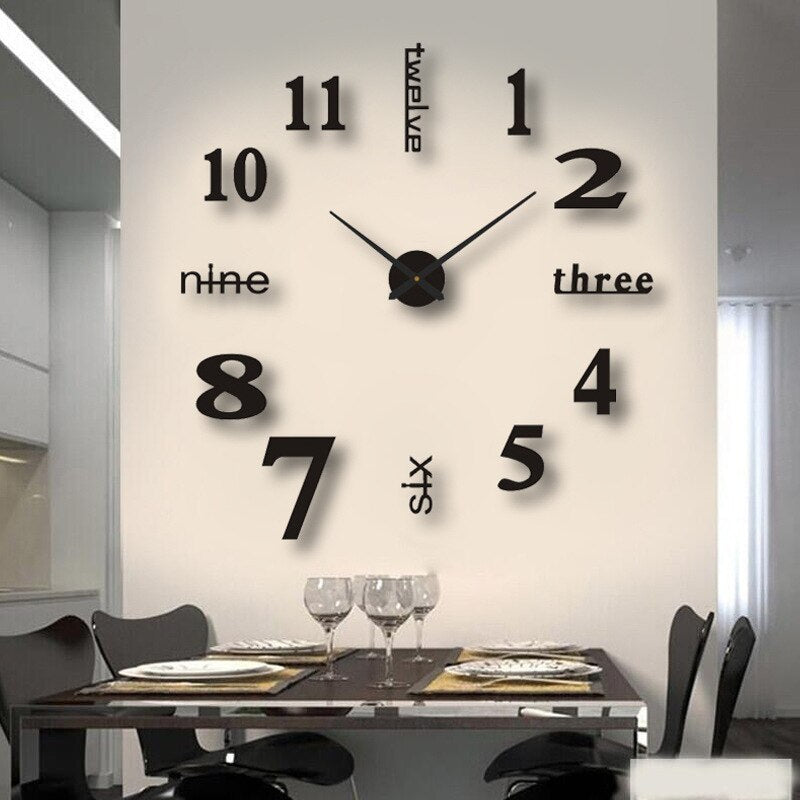 Moderne Rahmenlose Große 3D-Wanduhr