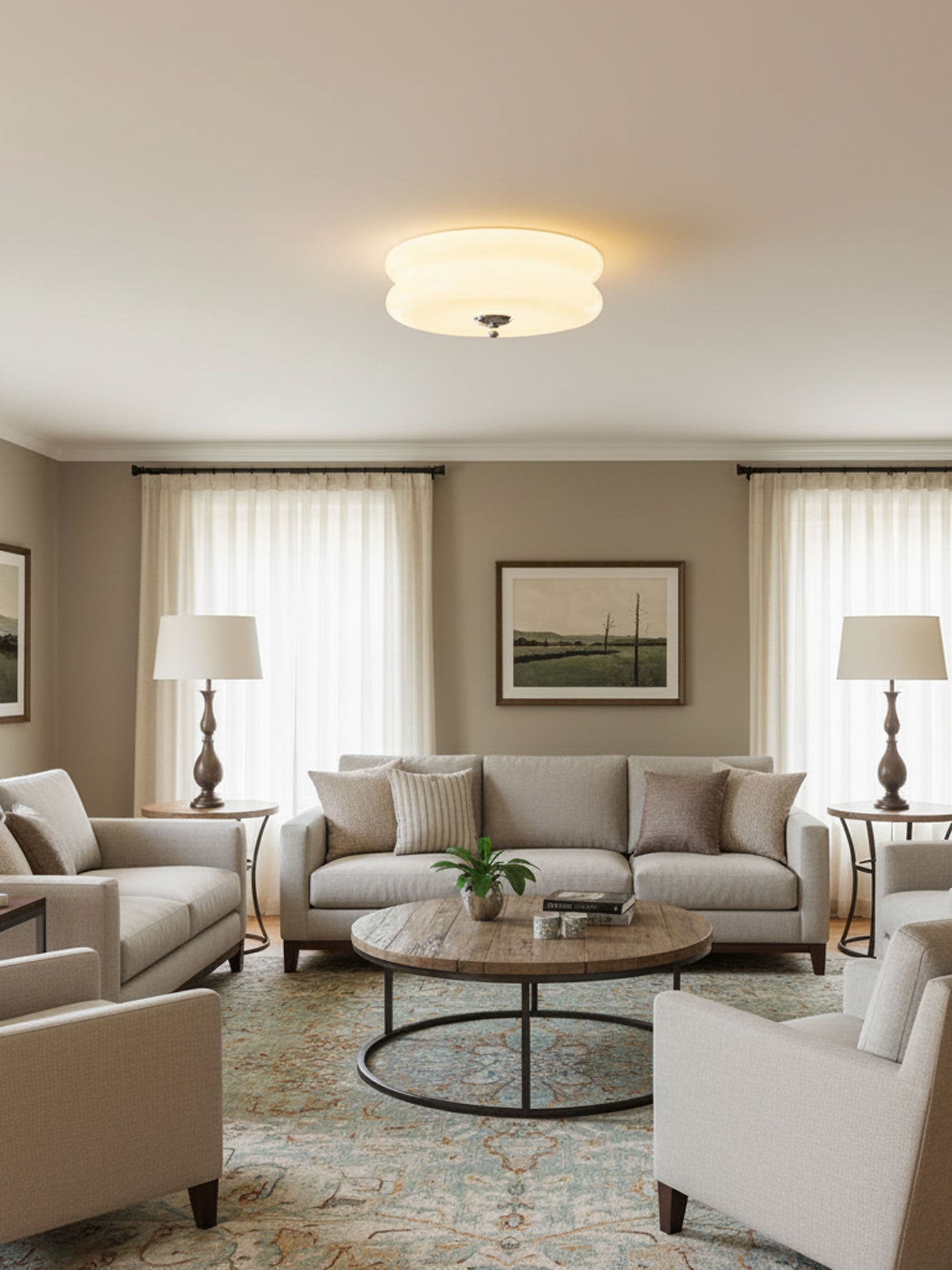 Vintage Deckenleuchte in Creme Rund