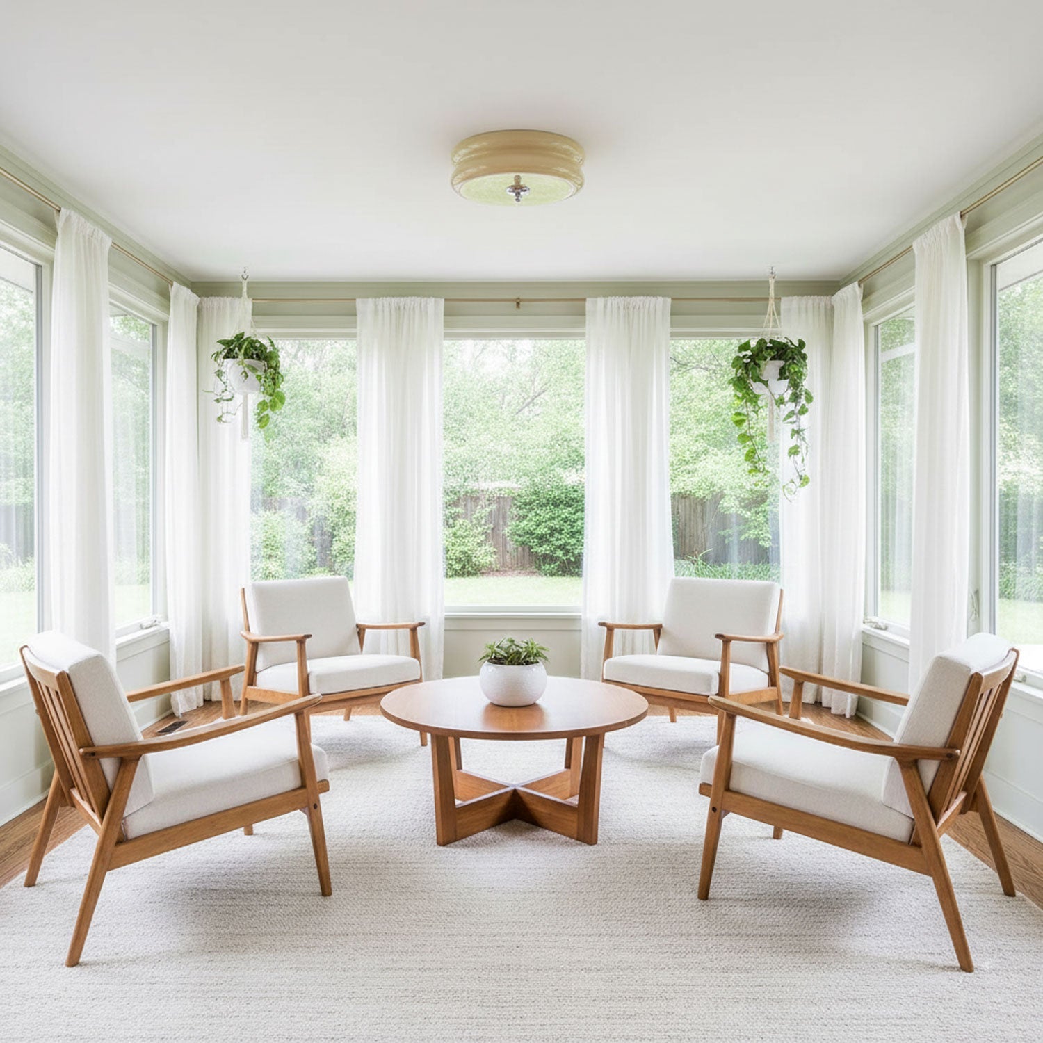 Vintage Deckenleuchte in Creme Rund