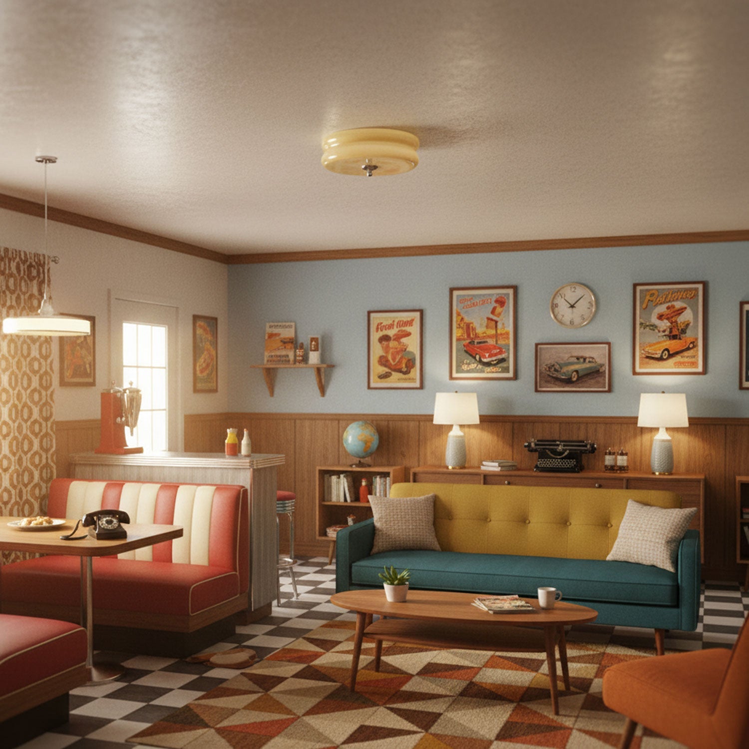 Vintage Deckenleuchte in Creme Rund