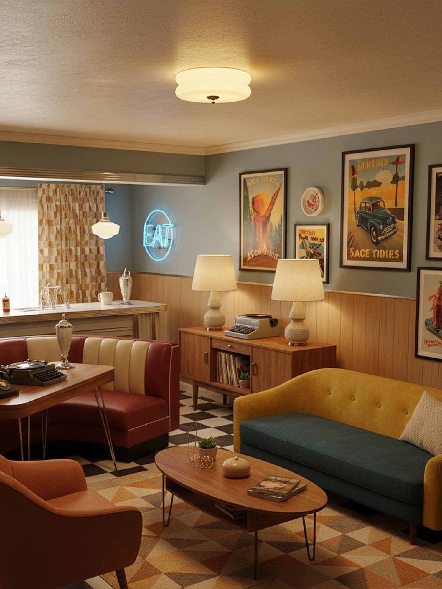 Vintage Deckenleuchte in Creme Rund