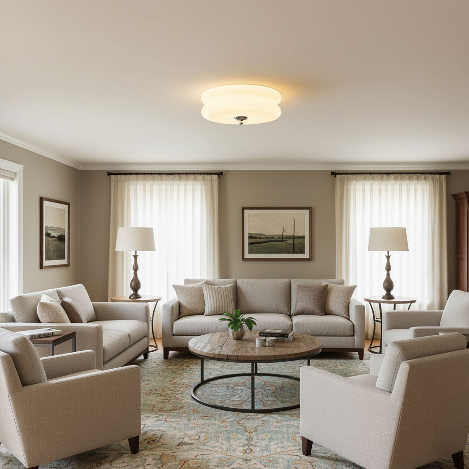 Vintage Deckenleuchte in Creme Rund