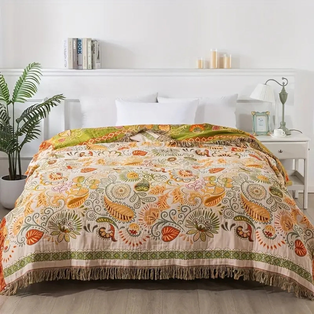 Boho-Wende-Überwurfdecke mit Blattmuster