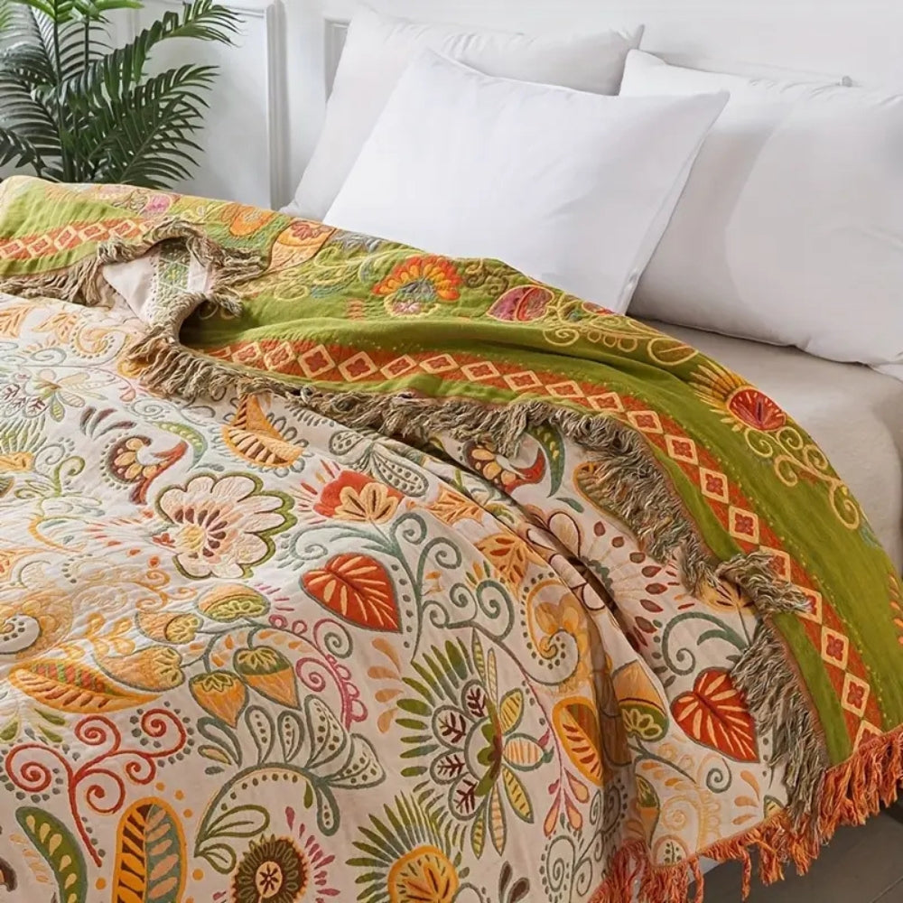 Boho-Wende-Überwurfdecke mit Blattmuster