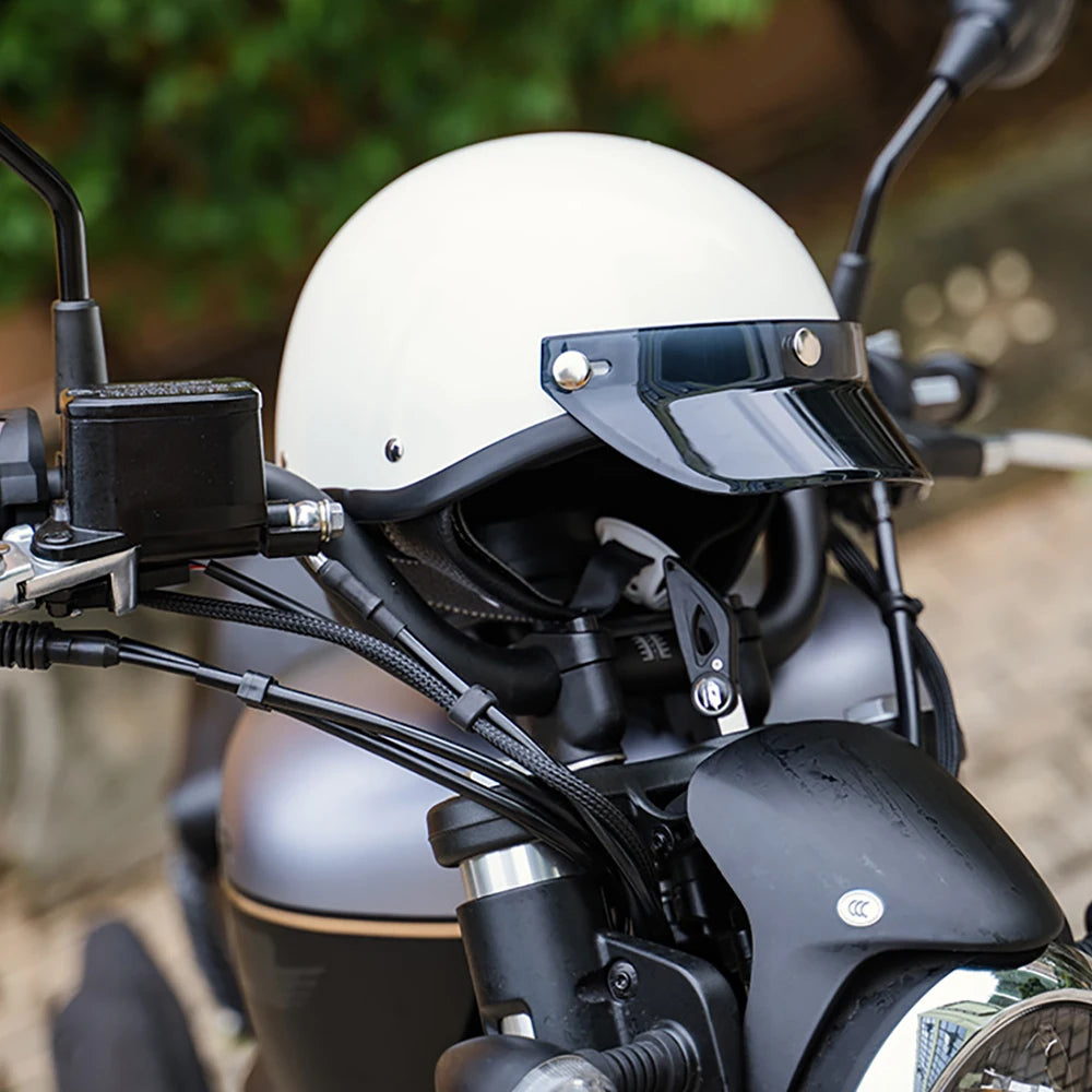 Halboffener Weinlese Motorradhelm mit Sonnenblende