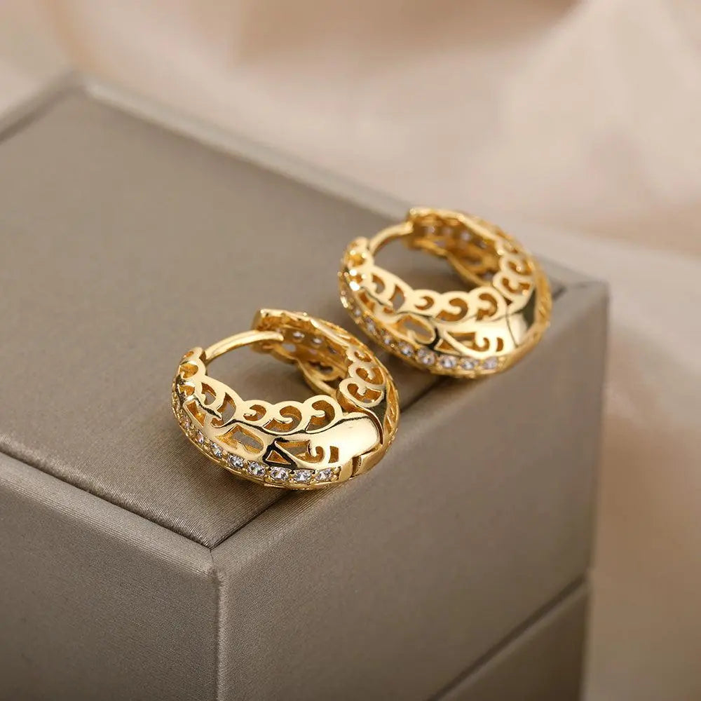 Damen Elegante Goldfarbene Reif-Ohrringe