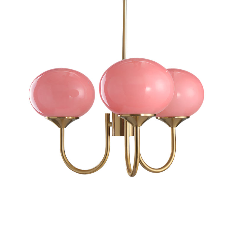 Eleganter Moderner Goldener Kronleuchter Mit Rosa Glasschirmen