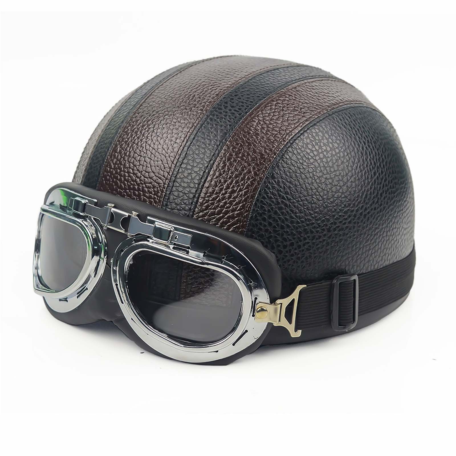 Unisex-Motorradhelm im Vintage-Stil mit Schutzbrille