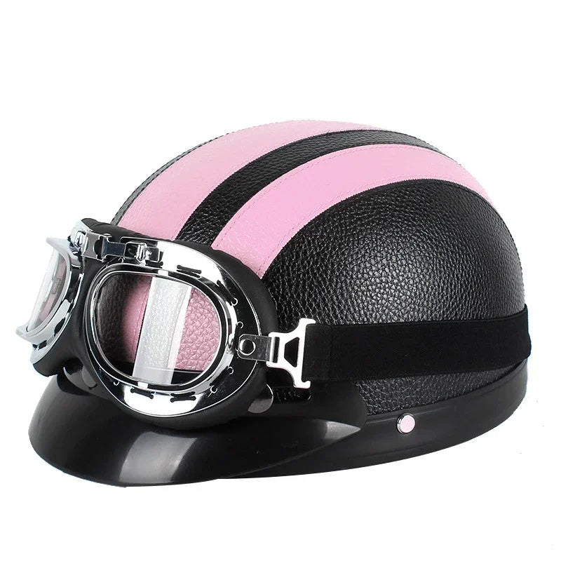 Unisex-Motorradhelm im Vintage-Stil mit Schutzbrille