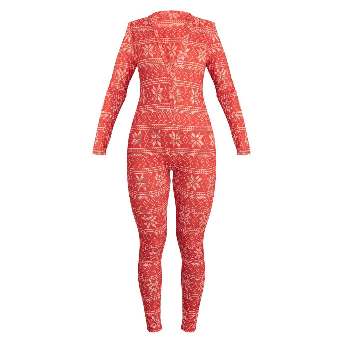 Gemütlich Weihnachtsjumpsuit Damen | V-Ausschnitt