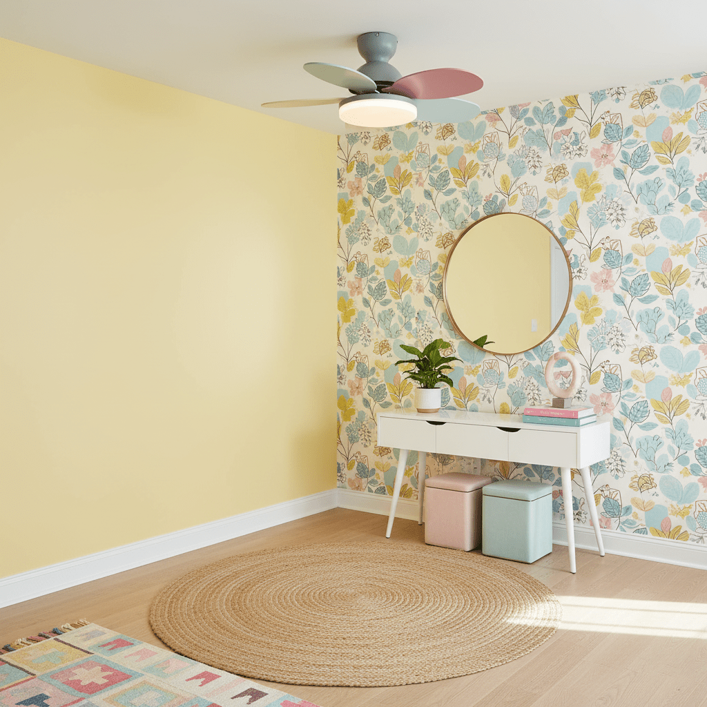 Bunter Deckenventilator im Blütenblatt-Stil mit Beleuchtung