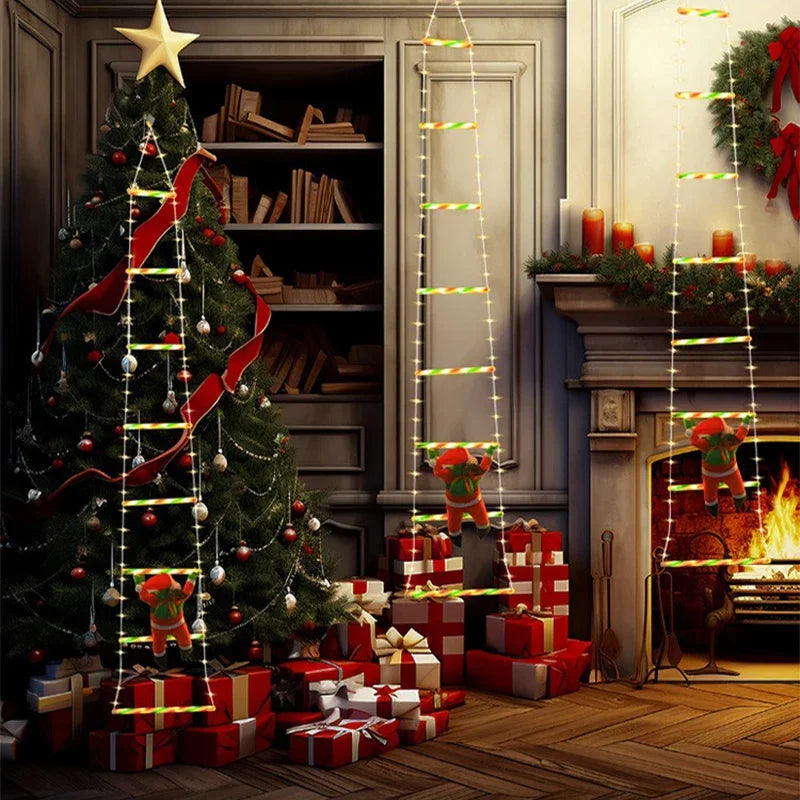 Weihnachtsmann klettert auf die Leiter LED-Weihnachtslichter