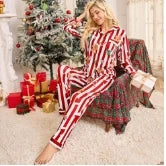 Weihnachtspyjama Damen Gestreift | Lockere Passform