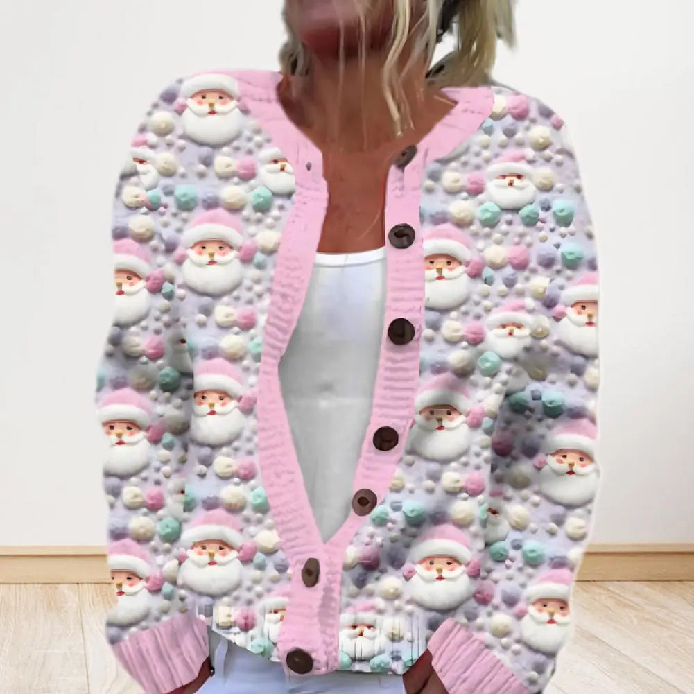 Knopfleiste Weihnachtstrickjacke Damen | Warme