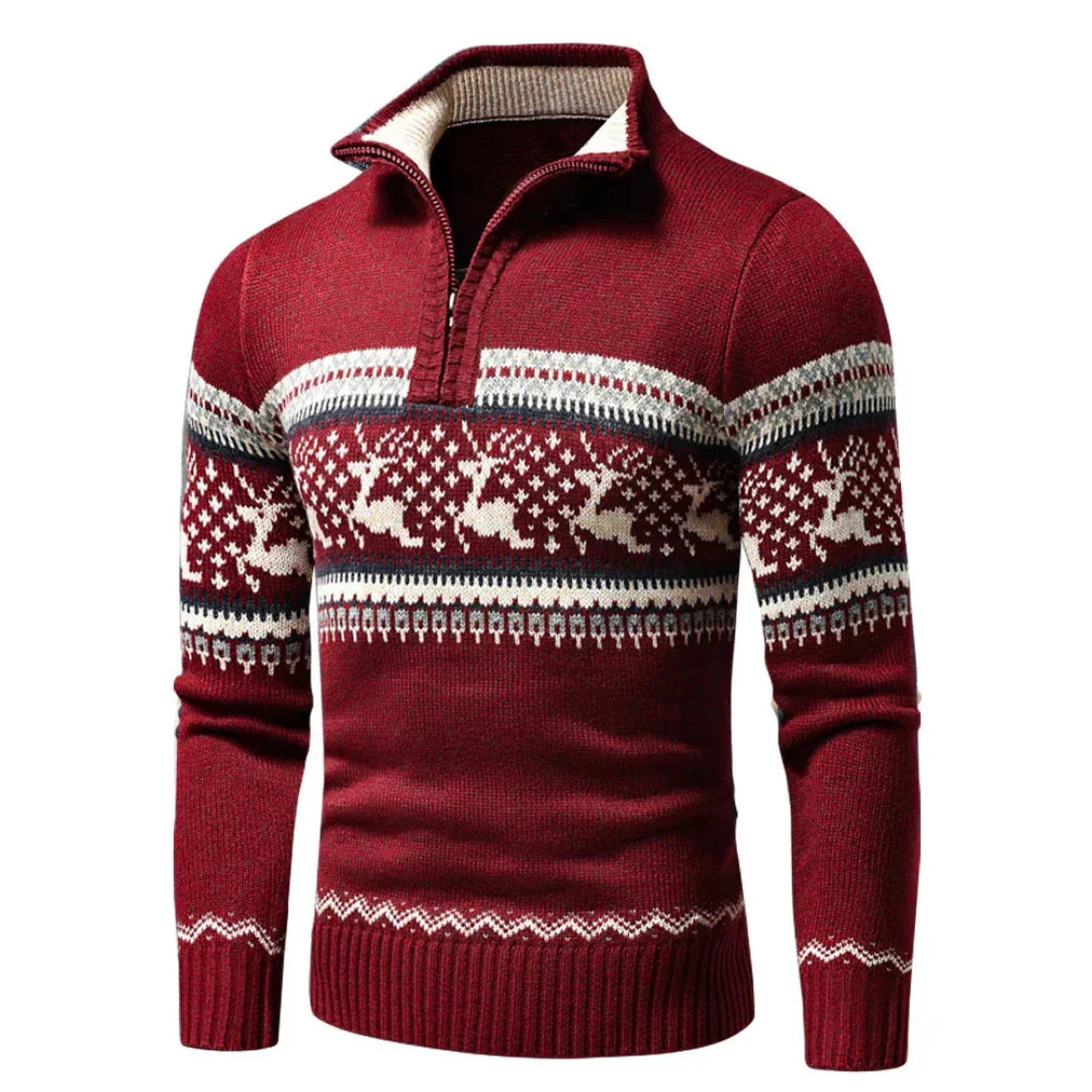 Strick Warme Weihnachtpullover Herren mit Reißverschluss | Rentier
