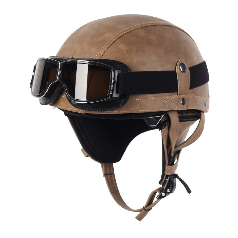 Vintage Motorrad Halbhelm mit Schutzbrille