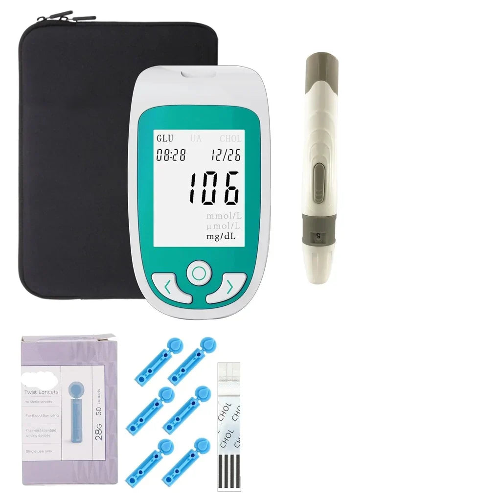 Multifunktions-Testkit für Blutzucker, Harnsäure und Cholesterin