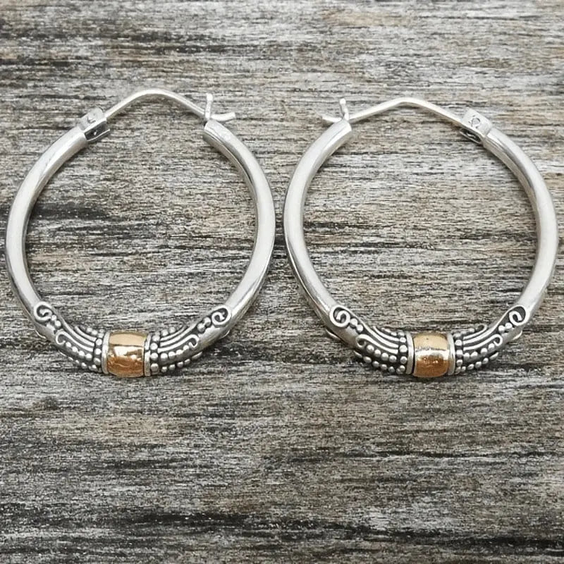 Weinlese Silber Farbe Hoop-Ohrringe