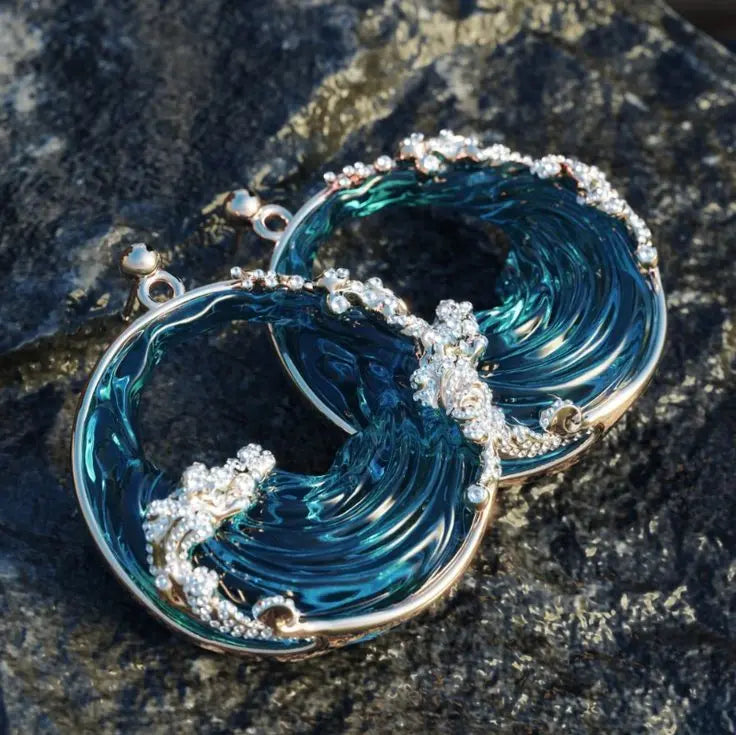 Blaue Meer Welle Aussage Ohrringe Strand Thema Zubehör