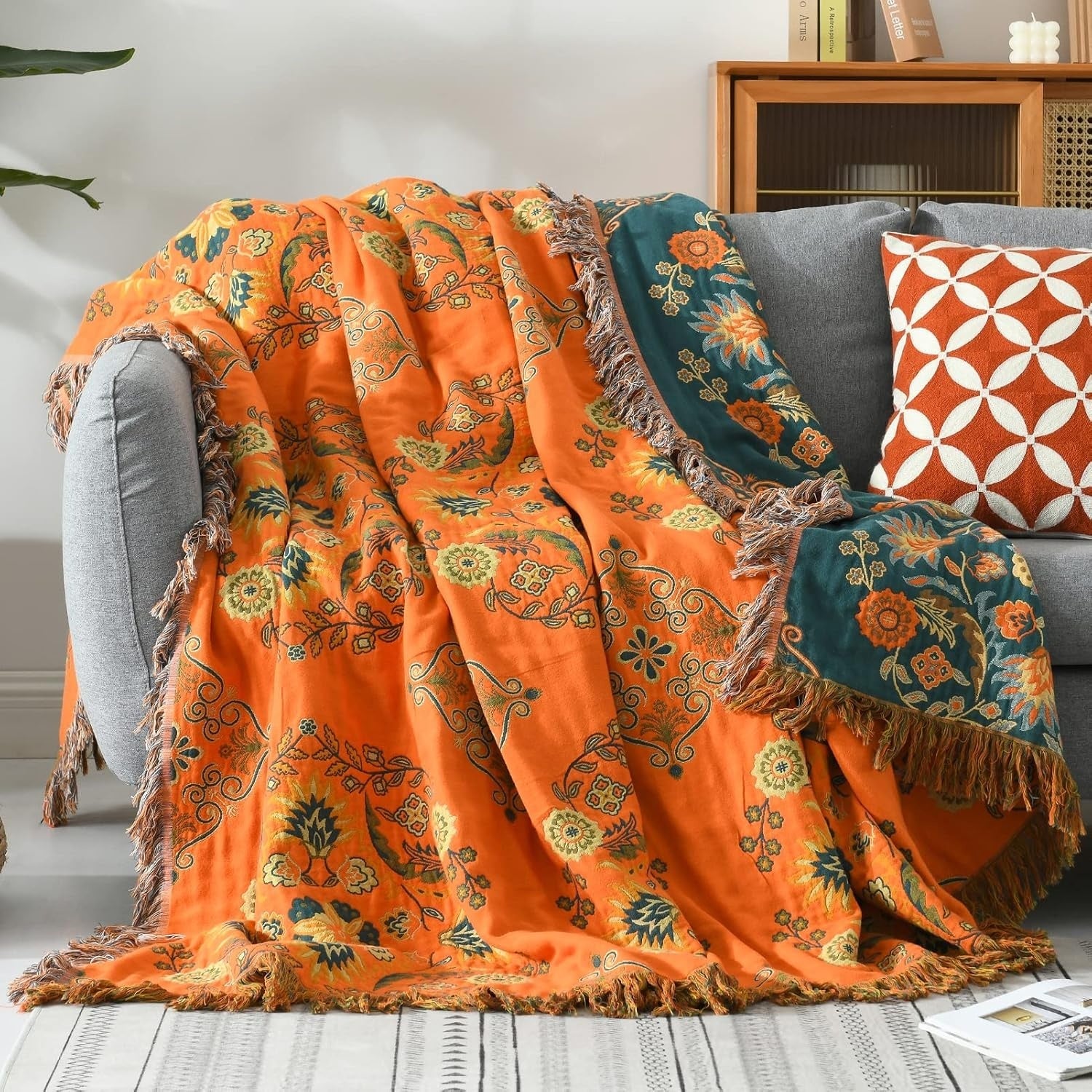 Wendbare Orange-Grüne Sofa-Decke